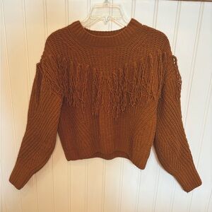 Pink Rose Camel Brown Fringe Sweater
